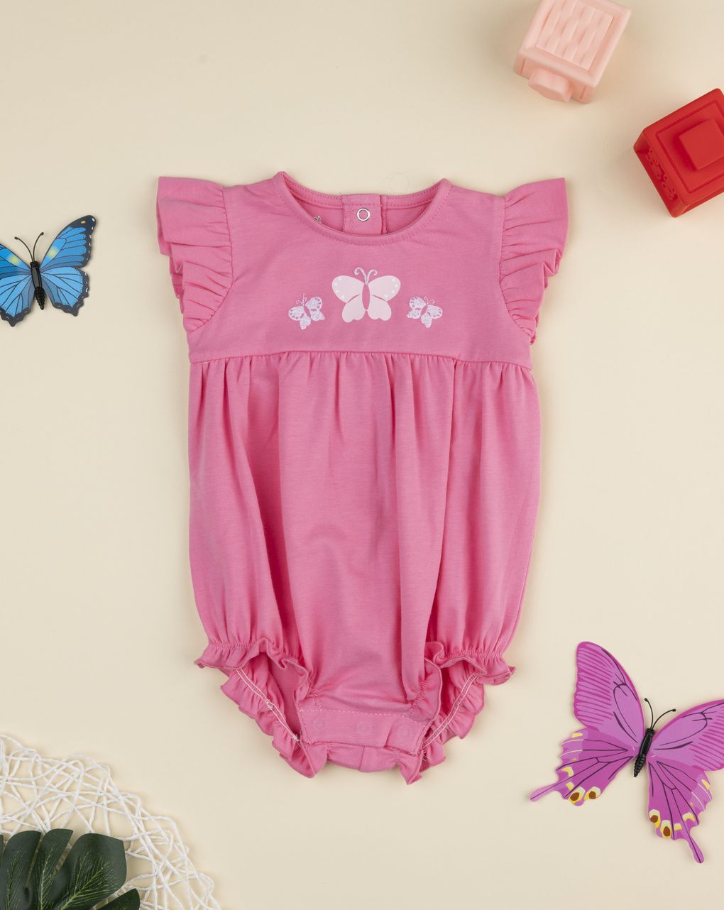 Pagliaccetto bimba rosa farfalle bianche