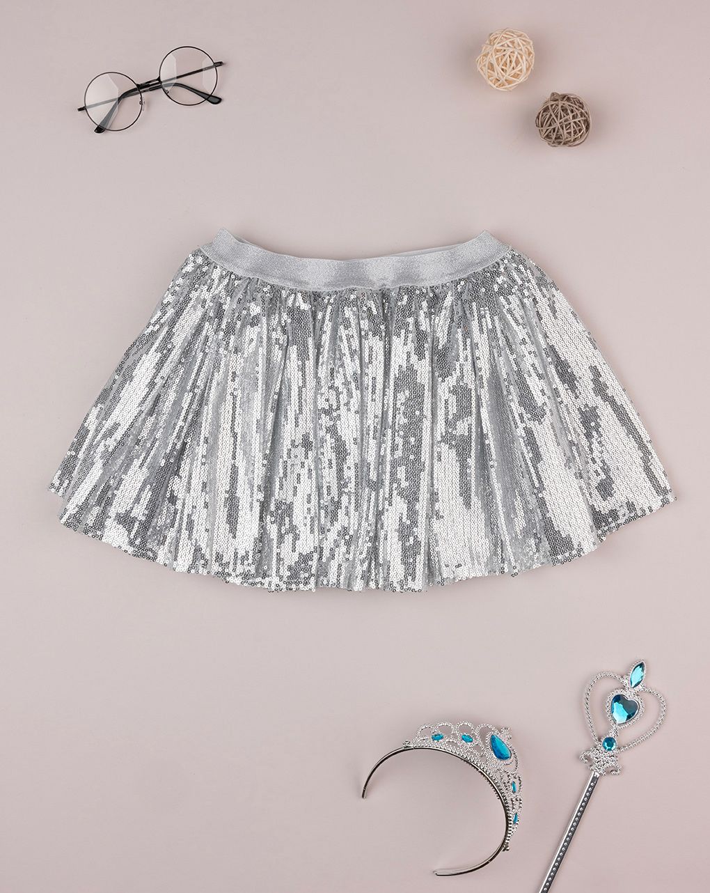 Gonna bimba grigia con paillettes