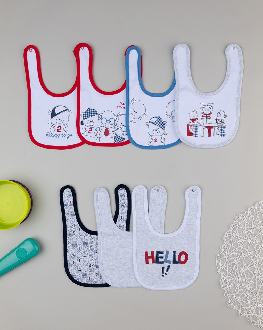 Pack 7 bavaglini interlock con stampa orsetti