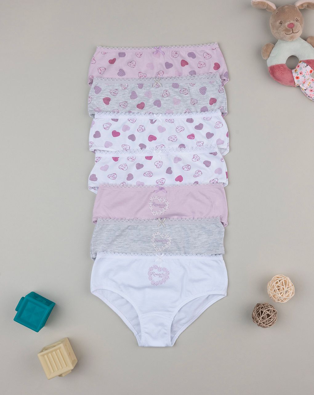 Pack 7 slip bimba cuori