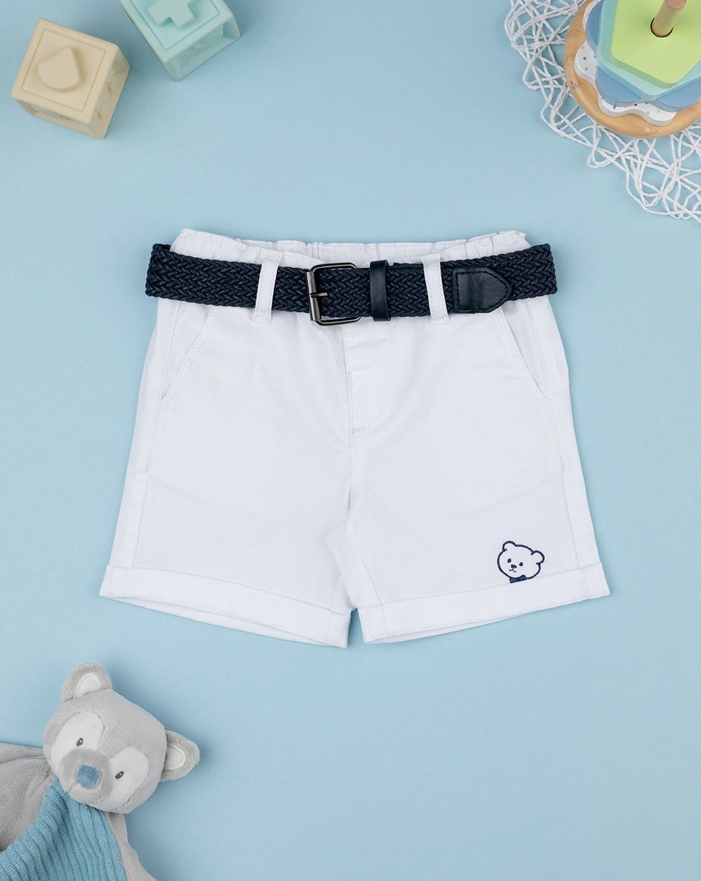 Pantalone twill bimbo bianco con cintura