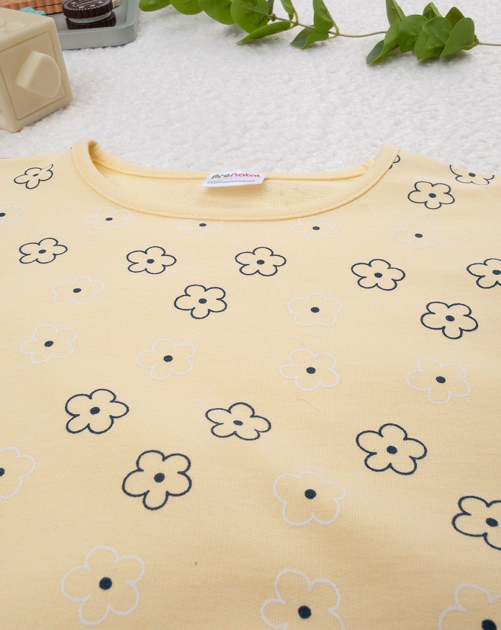 Felpa bimba gialla margherite allover e rouches