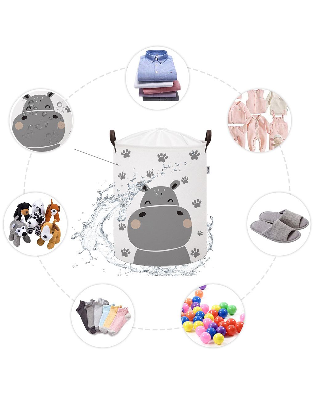 Cestino portagiochi in cotone ippopotamo - chiusura a cordoncino - 43 l - sipo