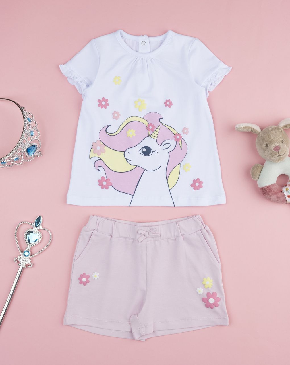 Completo bimba rosa/bianco unicorno