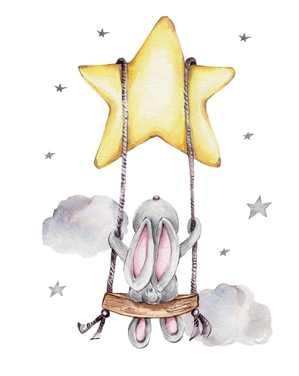 Adesivo decorativo da parete - coniglio sull'altalena - autoadesivo - sipo