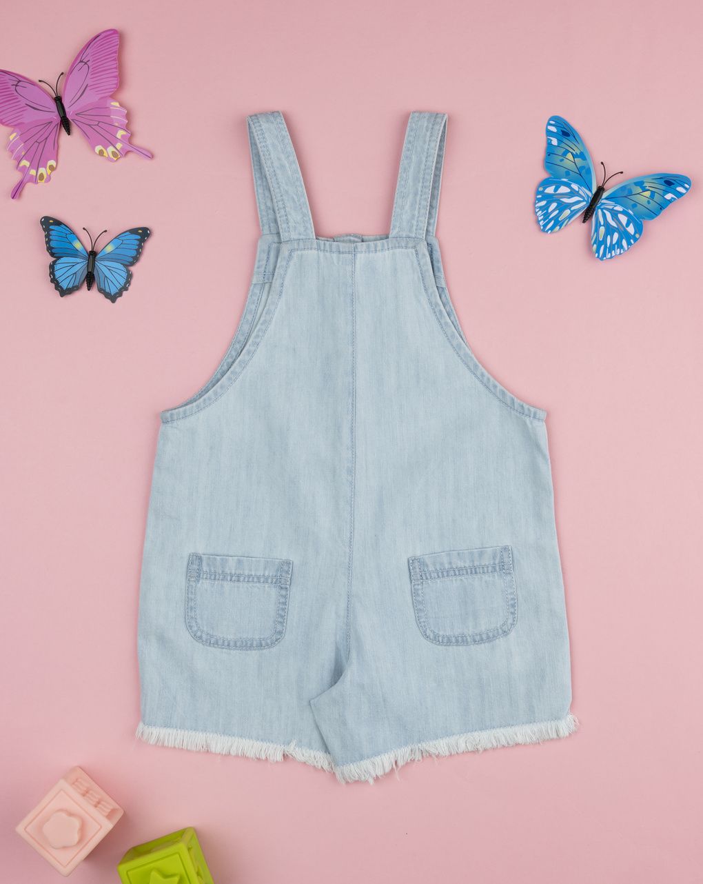 Salopette denim bambina fiori applicati