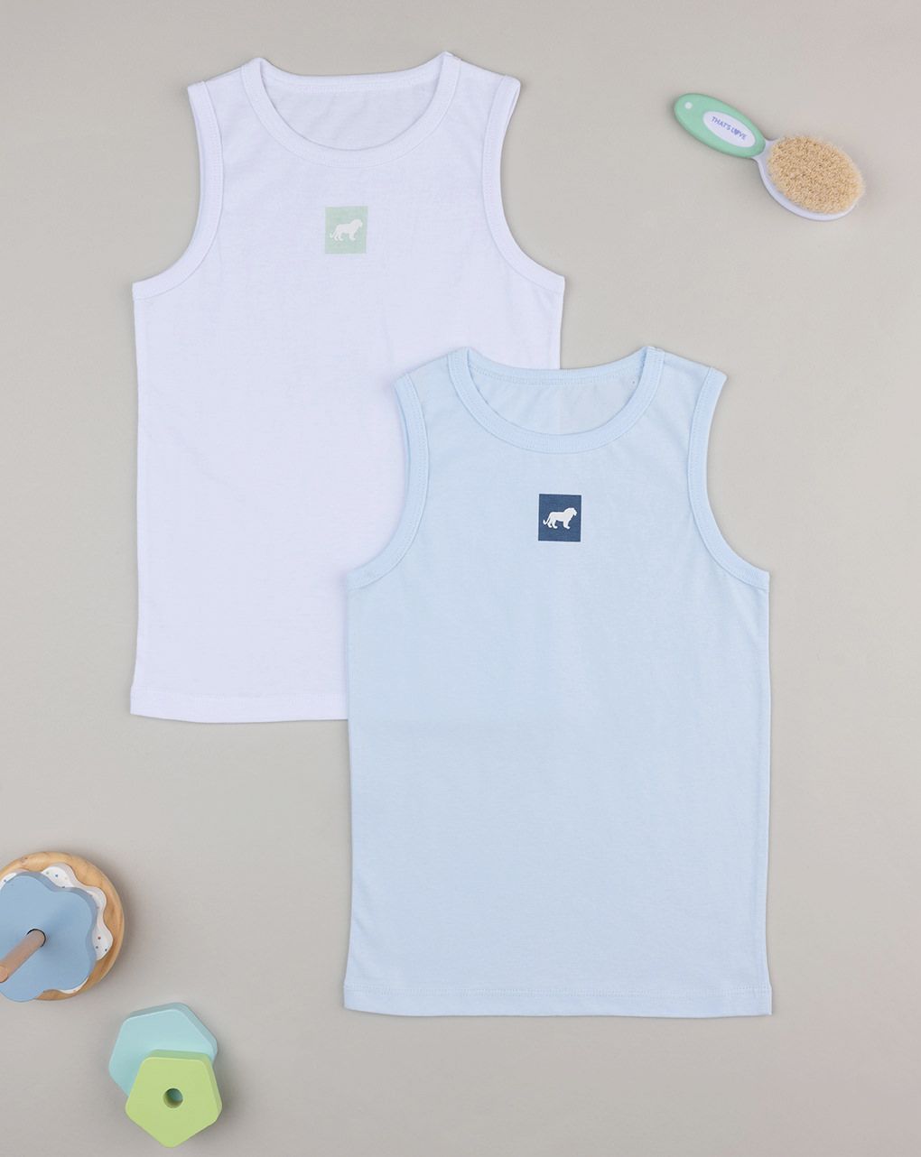 Pack 2 canotte spalla larga bianco/azzurro