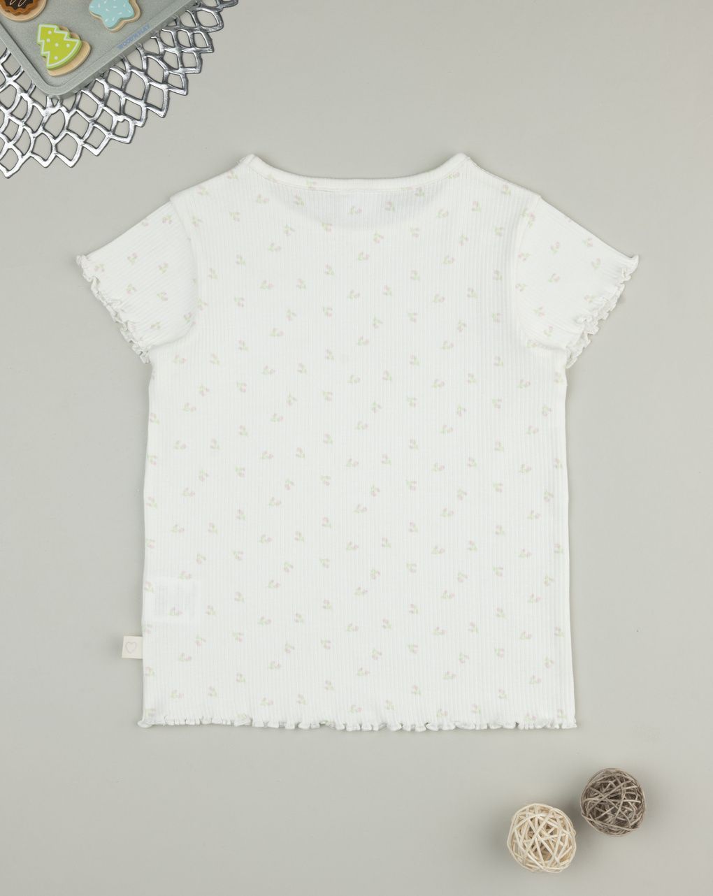T-shirt bimba panna fiori allover
