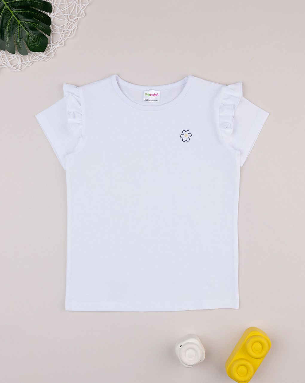 T-shirt bimba bianca frill e fiore