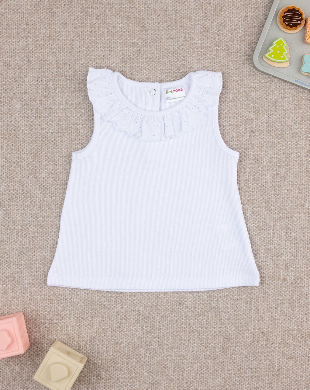 T-shirt bimba bianca collo sangallo