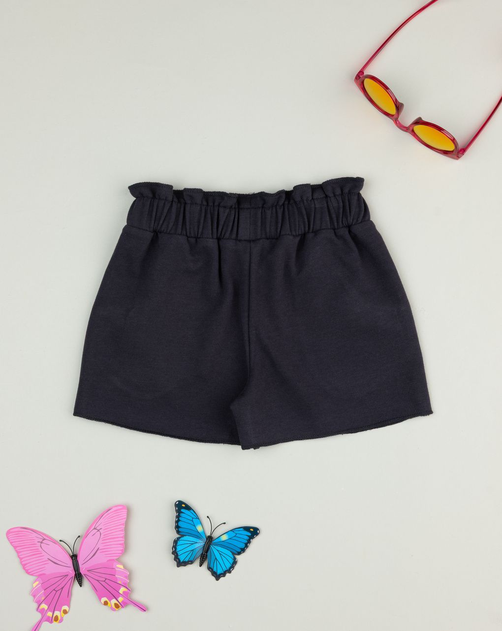 Shorts bimba neri ricami frutta