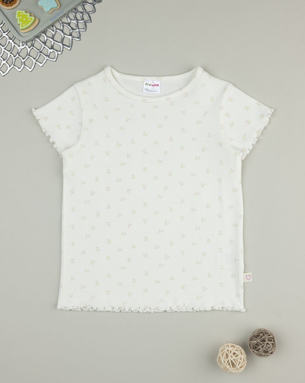 T-shirt bimba panna fiori allover