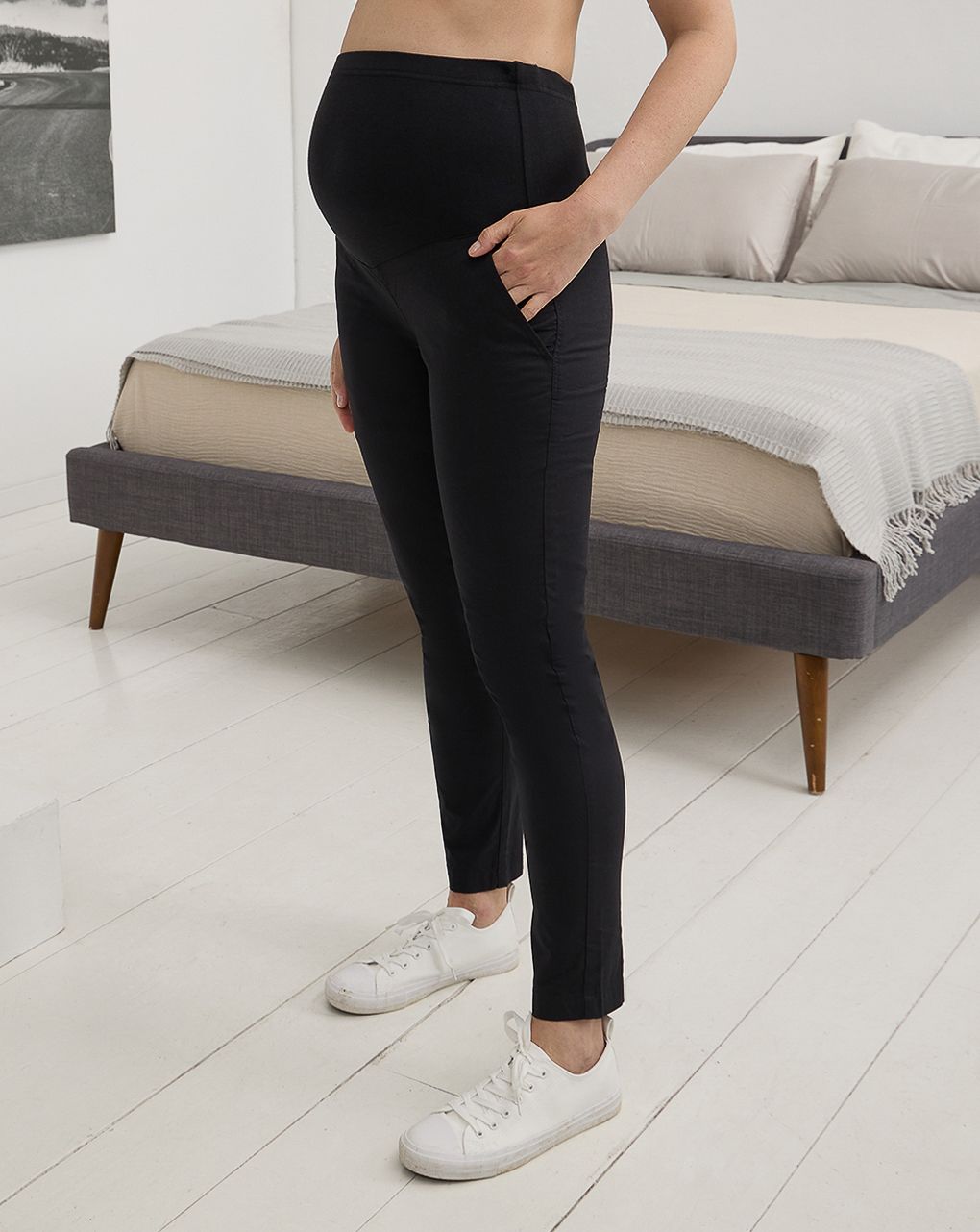 Pantalone premaman nero con fascia alta in vita