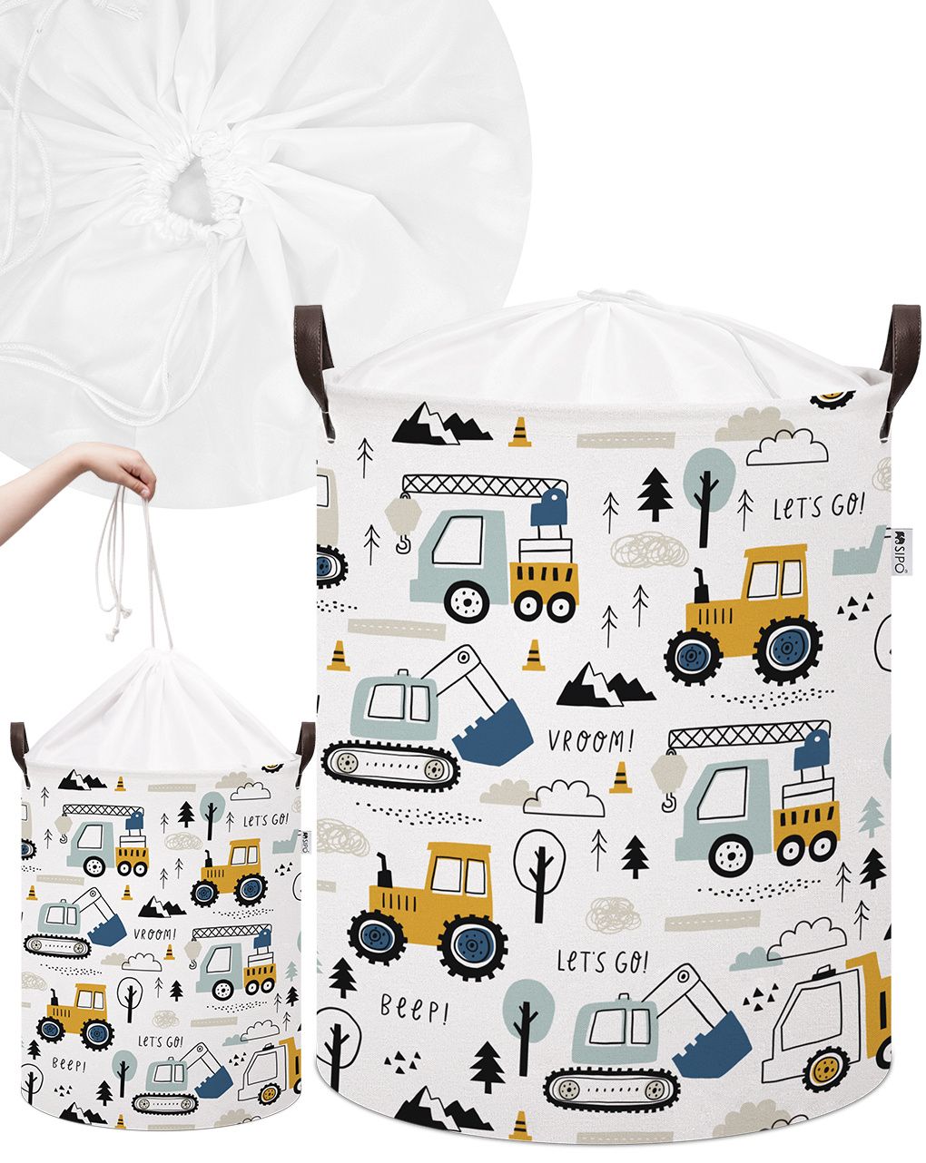 Cestino per giocattoli in cotone mini camion - chiusura a coulisse - 43 l - sipo