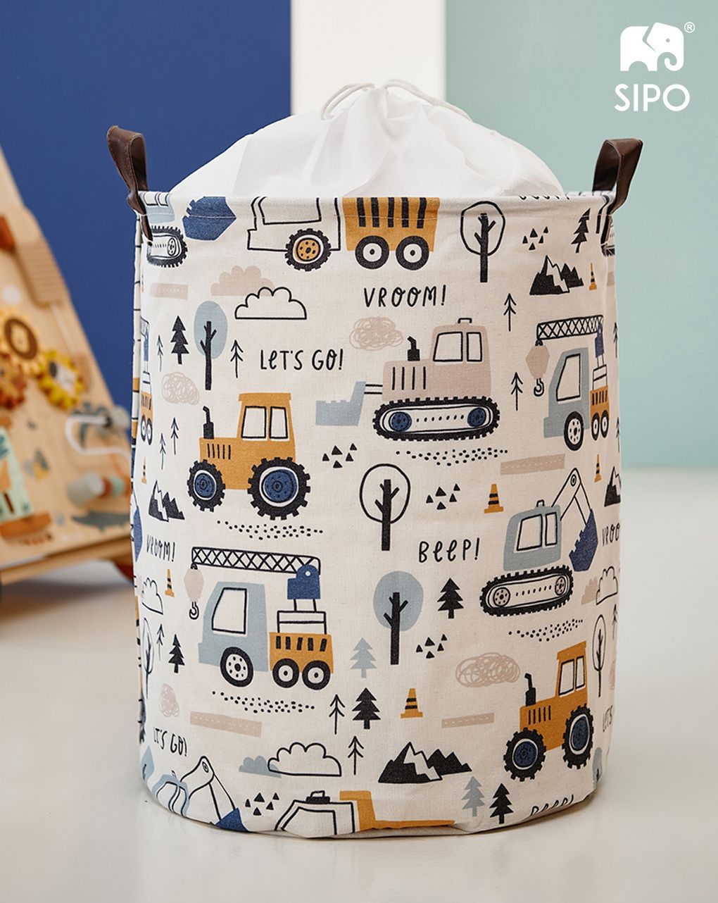 Cestino per giocattoli in cotone mini camion - chiusura a coulisse - 43 l - sipo