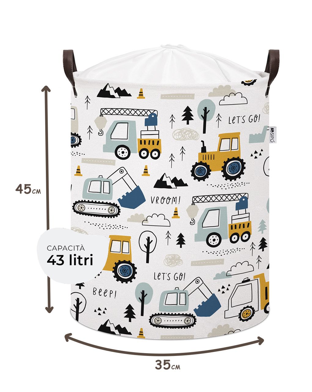 Cestino per giocattoli in cotone mini camion - chiusura a coulisse - 43 l - sipo
