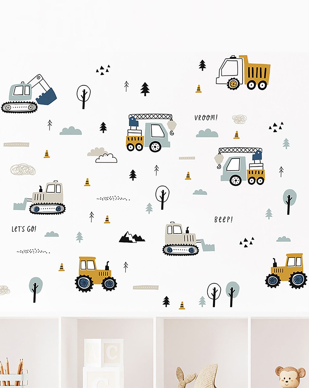 Adesivo decorativo da parete - trattori escavatori - autoadesivo - sipo