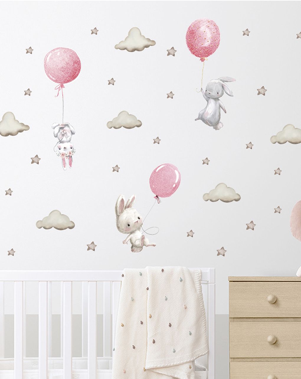Adesivo decorativo da parete - coniglio palloncini rosa - autoadesivo - sipo