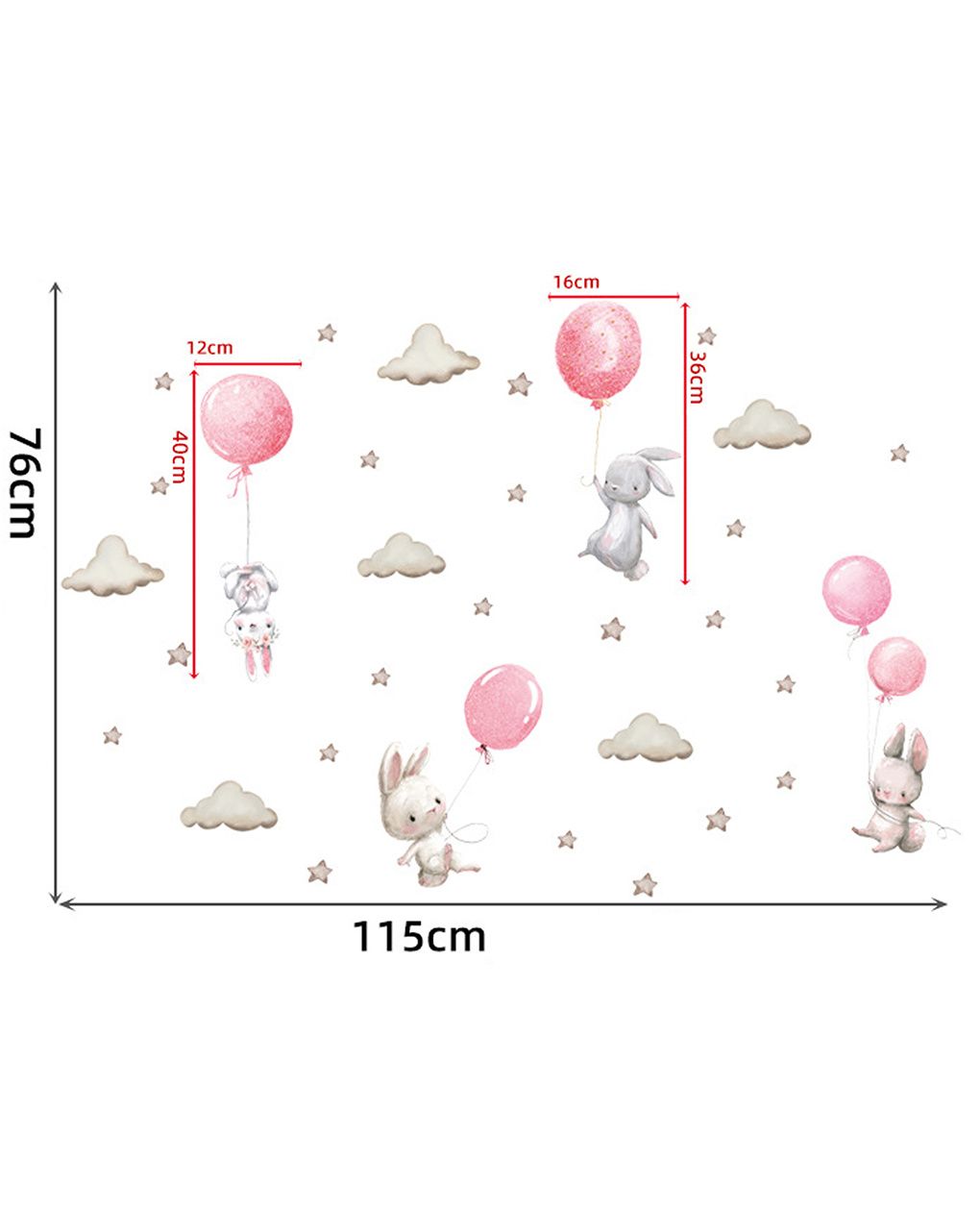 Adesivo decorativo da parete - coniglio palloncini rosa - autoadesivo - sipo