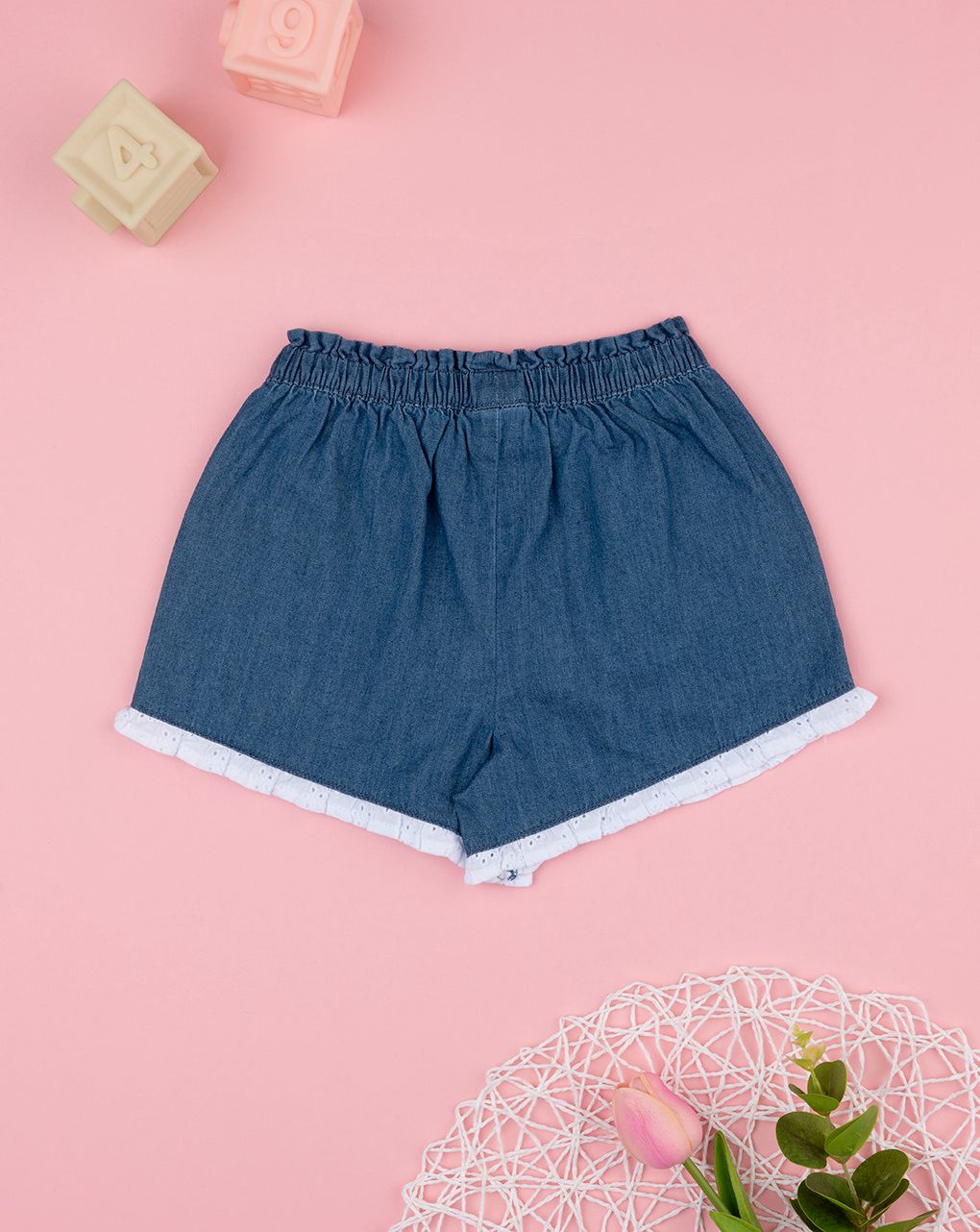 Shorts chambray/sangallo da bambina