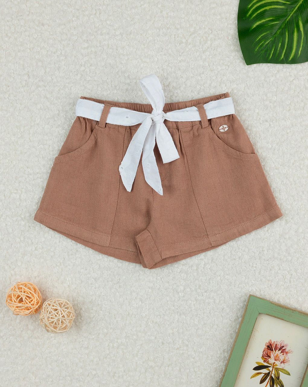 Shorts bimba marrone fusciacca bianca