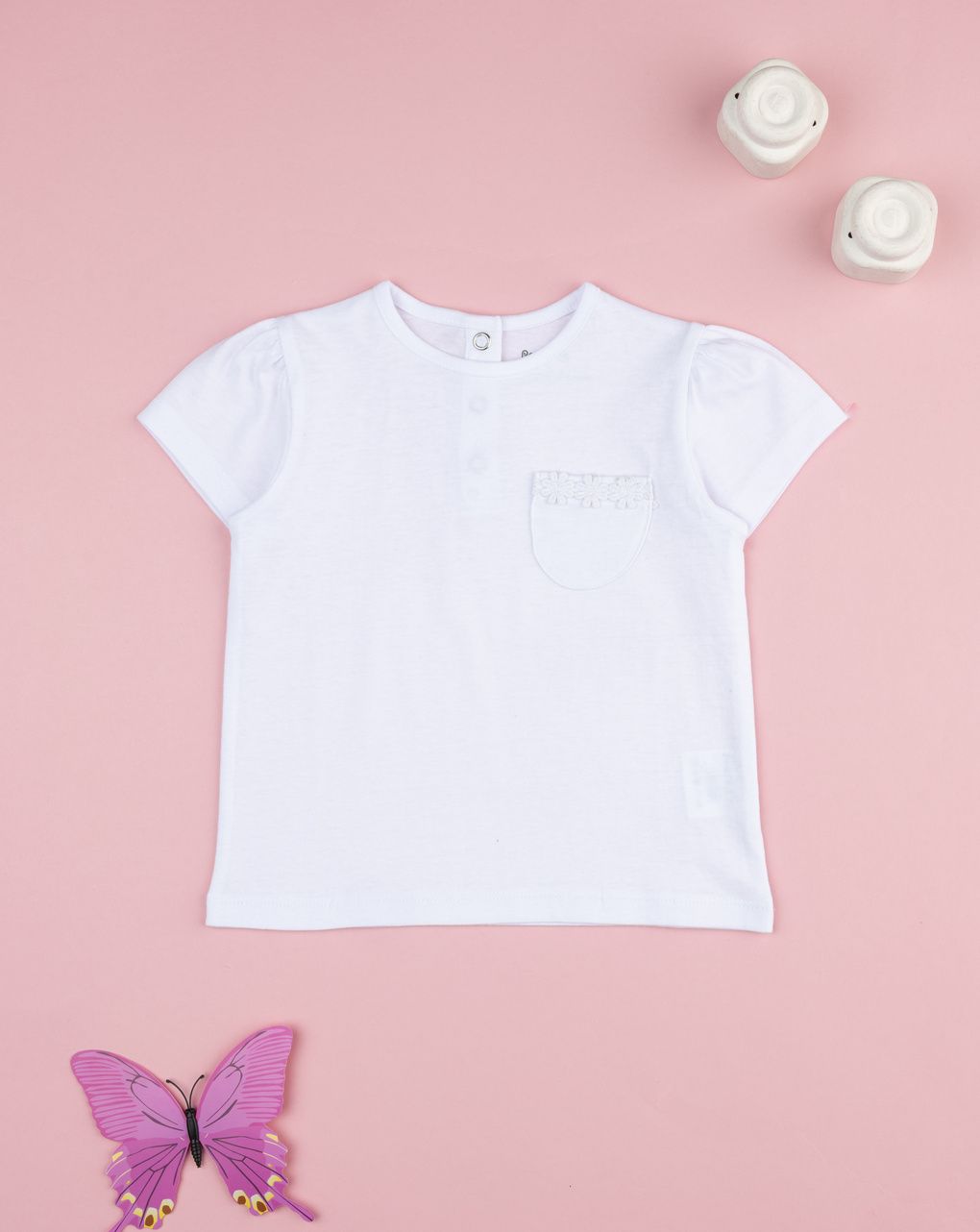 T-shirt bimba bianca con taschino