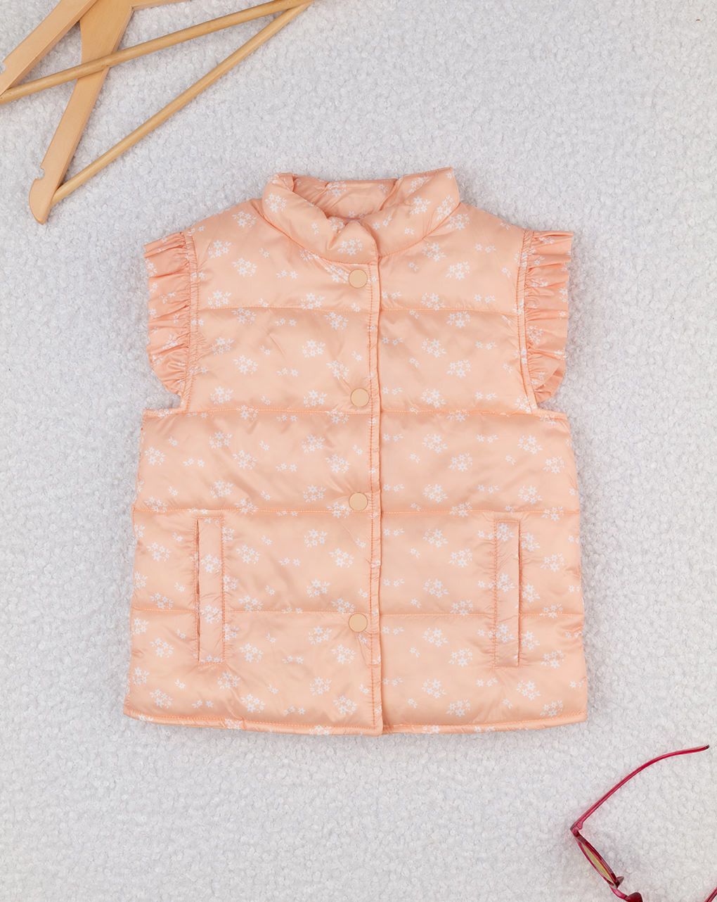 Piumino smanicato bimba arancione