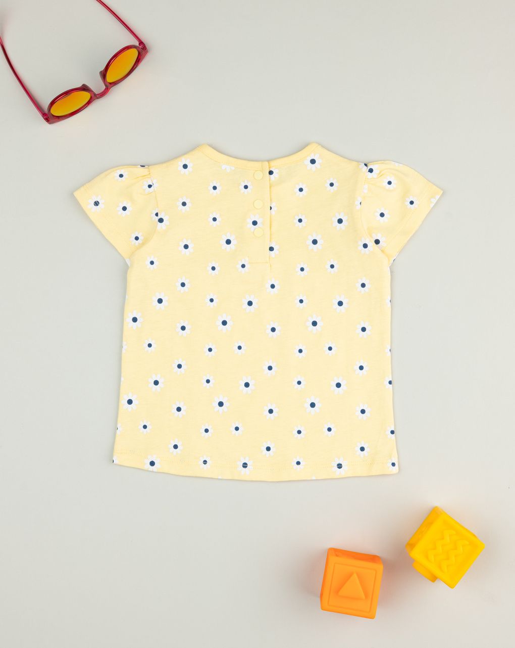 T-shirt gialla maniche corte bimba margherite