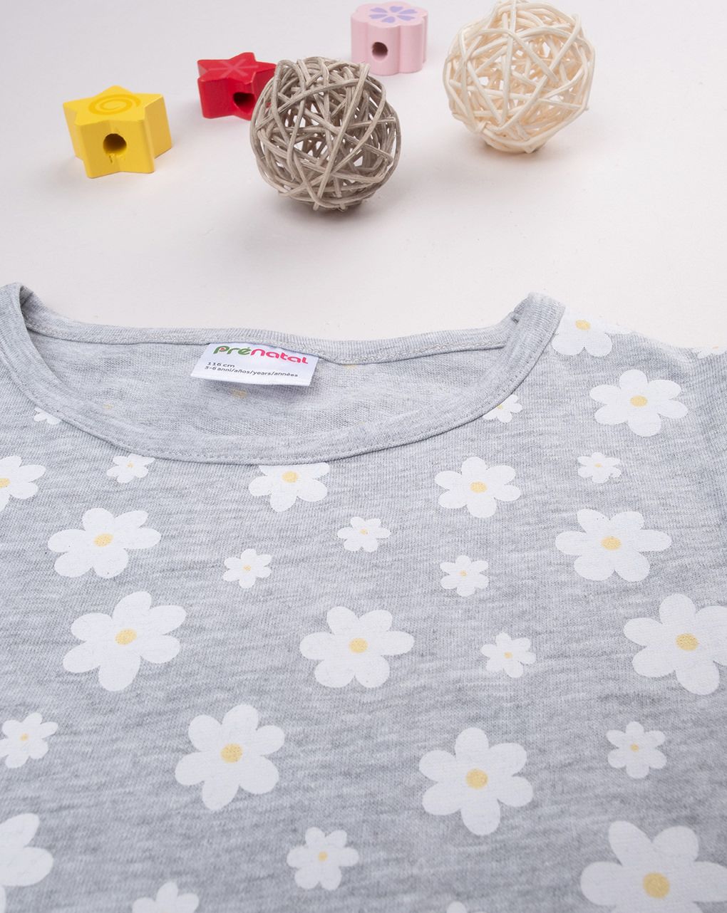T-shirt bimba grigia margherite