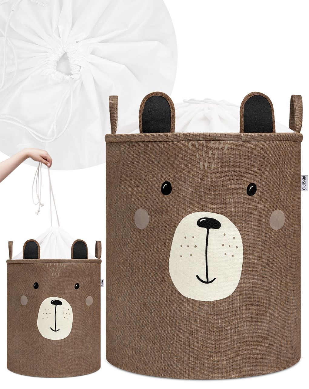 Cestino portaoggetti premium orso bruno xxl - chiusura a coulisse - 63 l - sipo