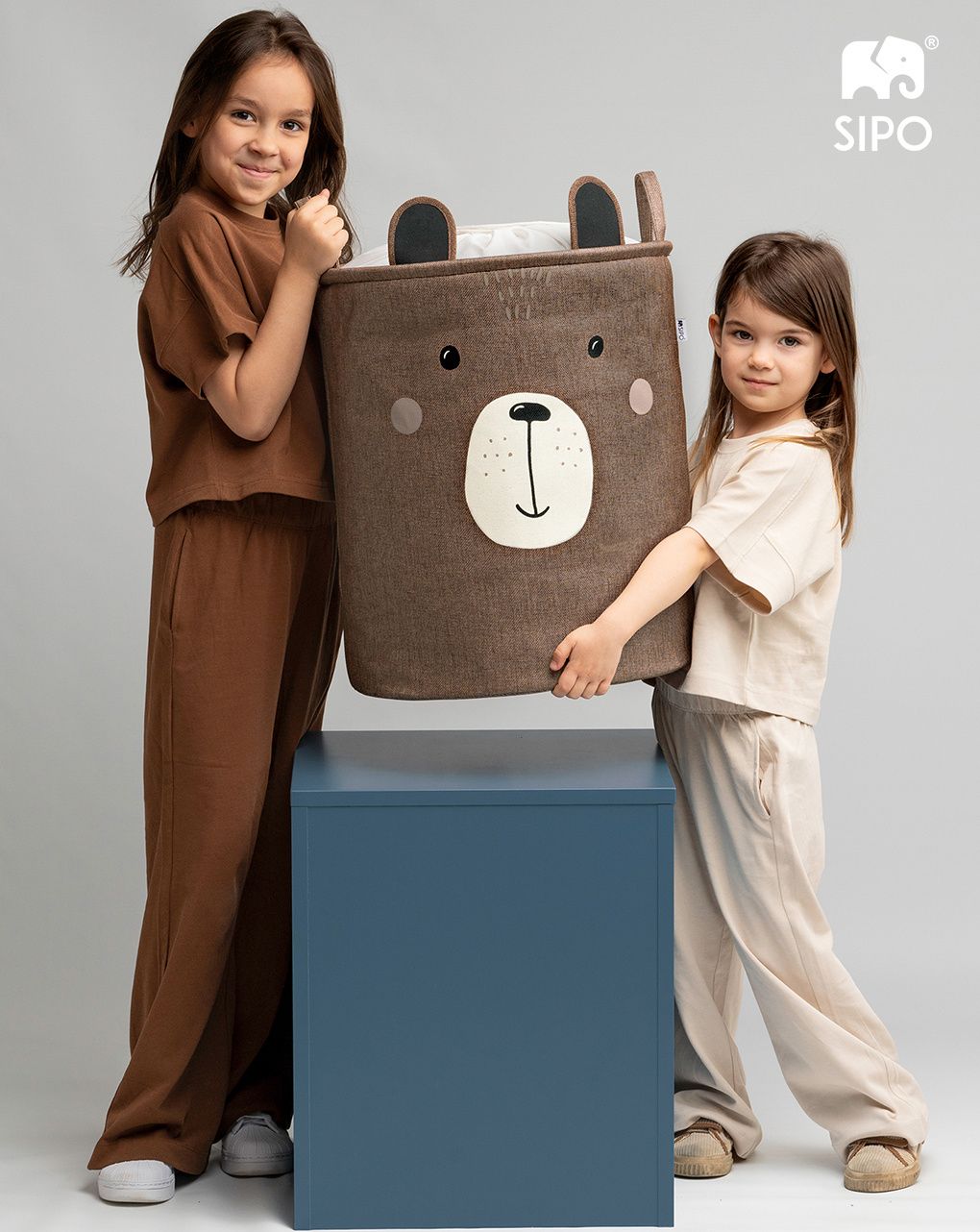 Cestino portaoggetti premium orso bruno xxl - chiusura a coulisse - 63 l - sipo