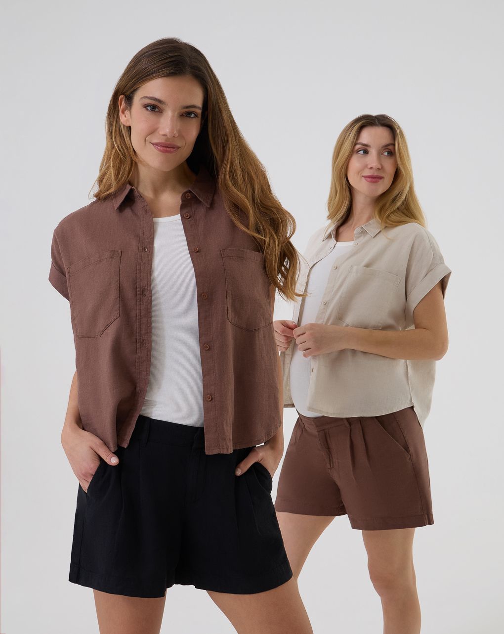 Camicia premaman mix lino marrone