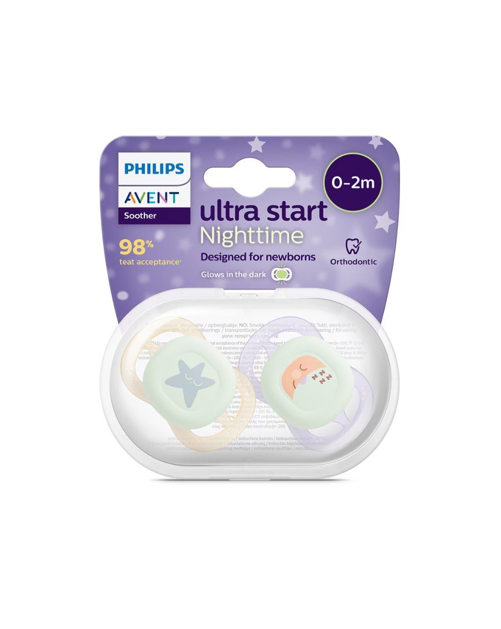 Ultra start scf075/07 ciuccio notturno in viola/giallo - philips