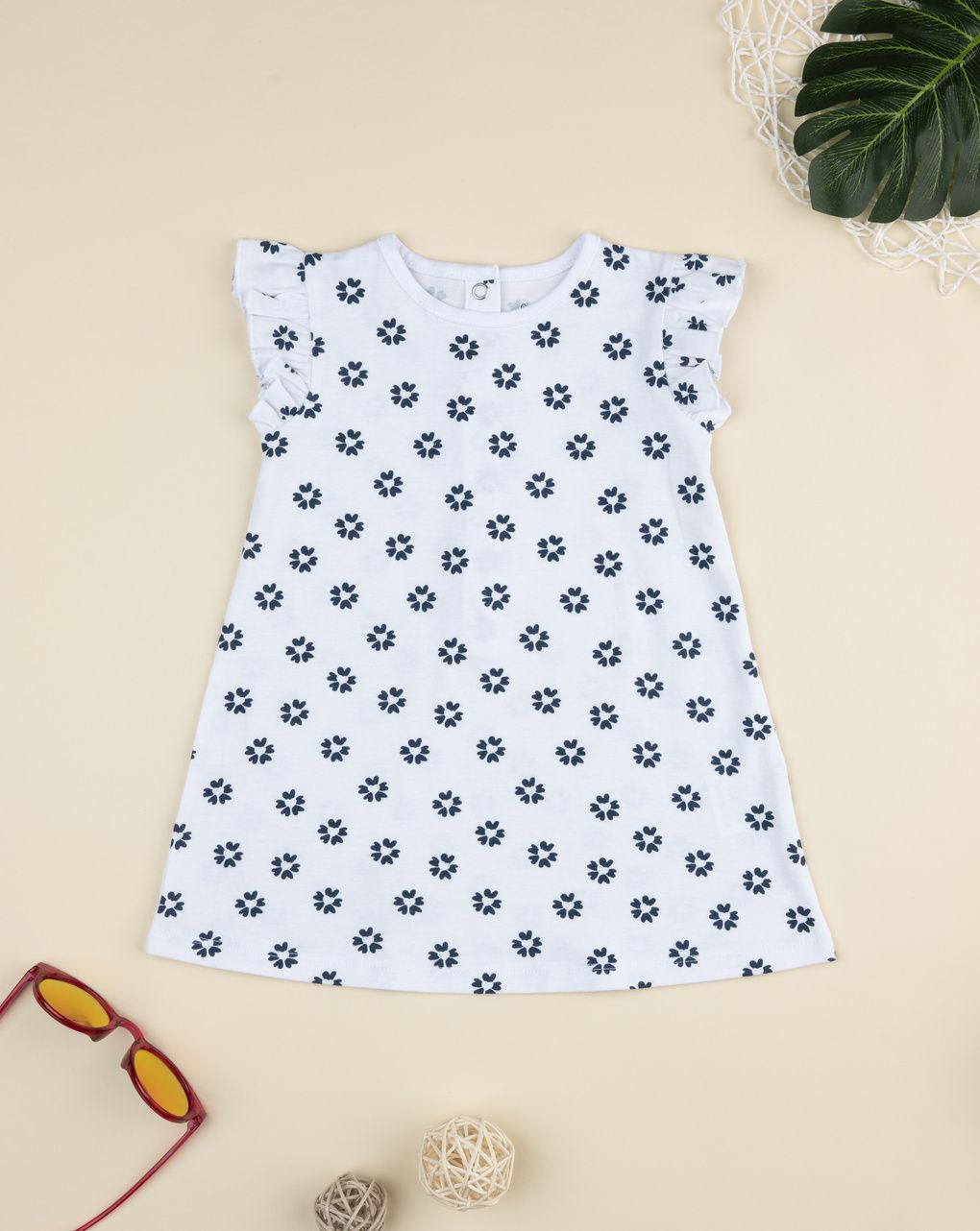 Abito bimba bianco/blu stampato