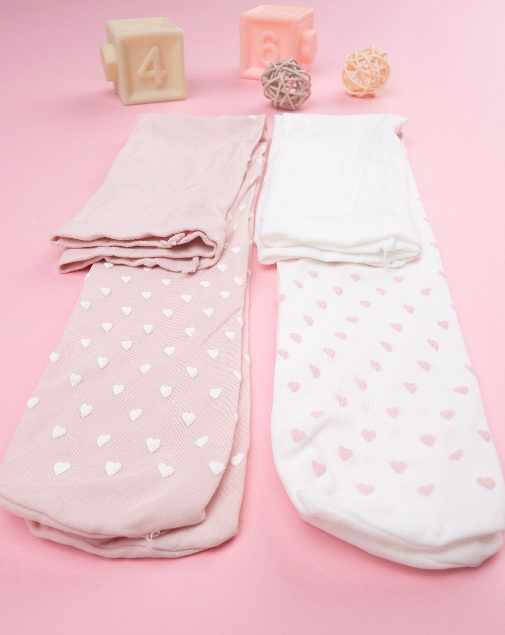Pack 2 collant bambina rosa/bianco cuori