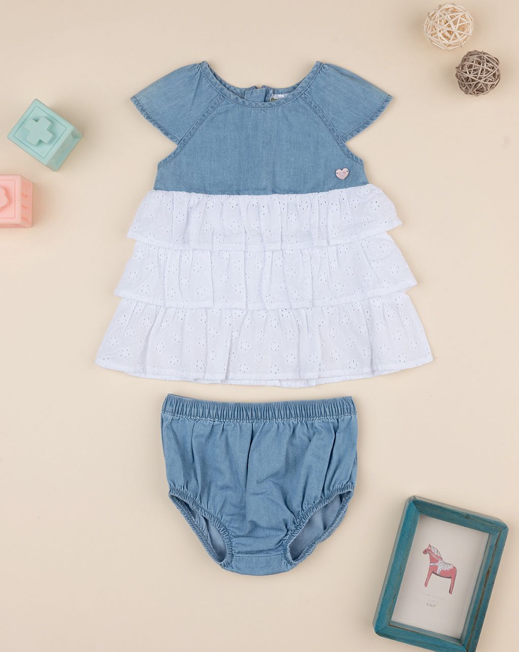 Abito bimba denim e sangallo