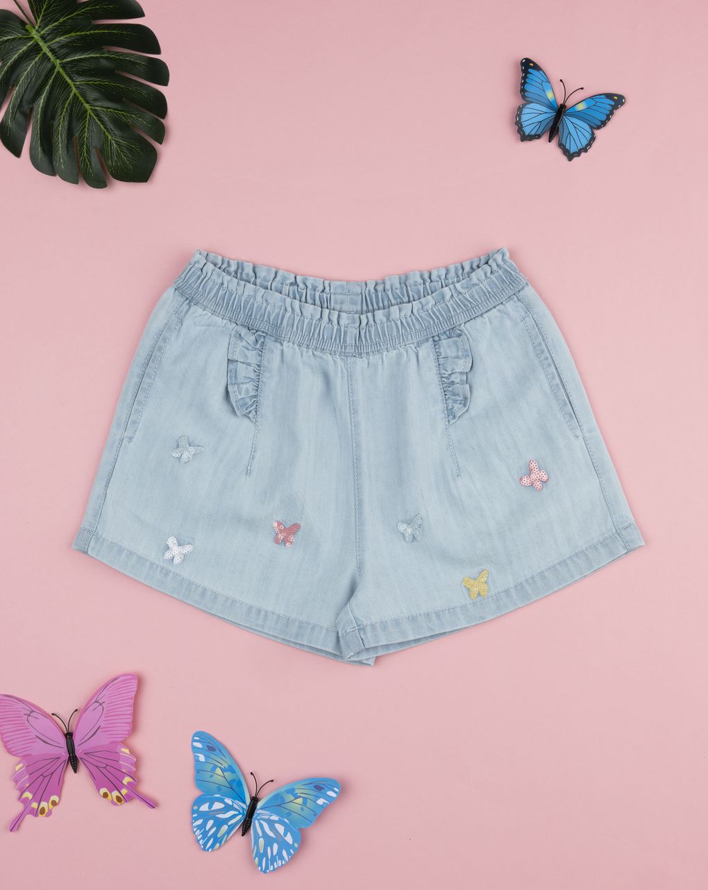 Shorts denim bimba farfalle