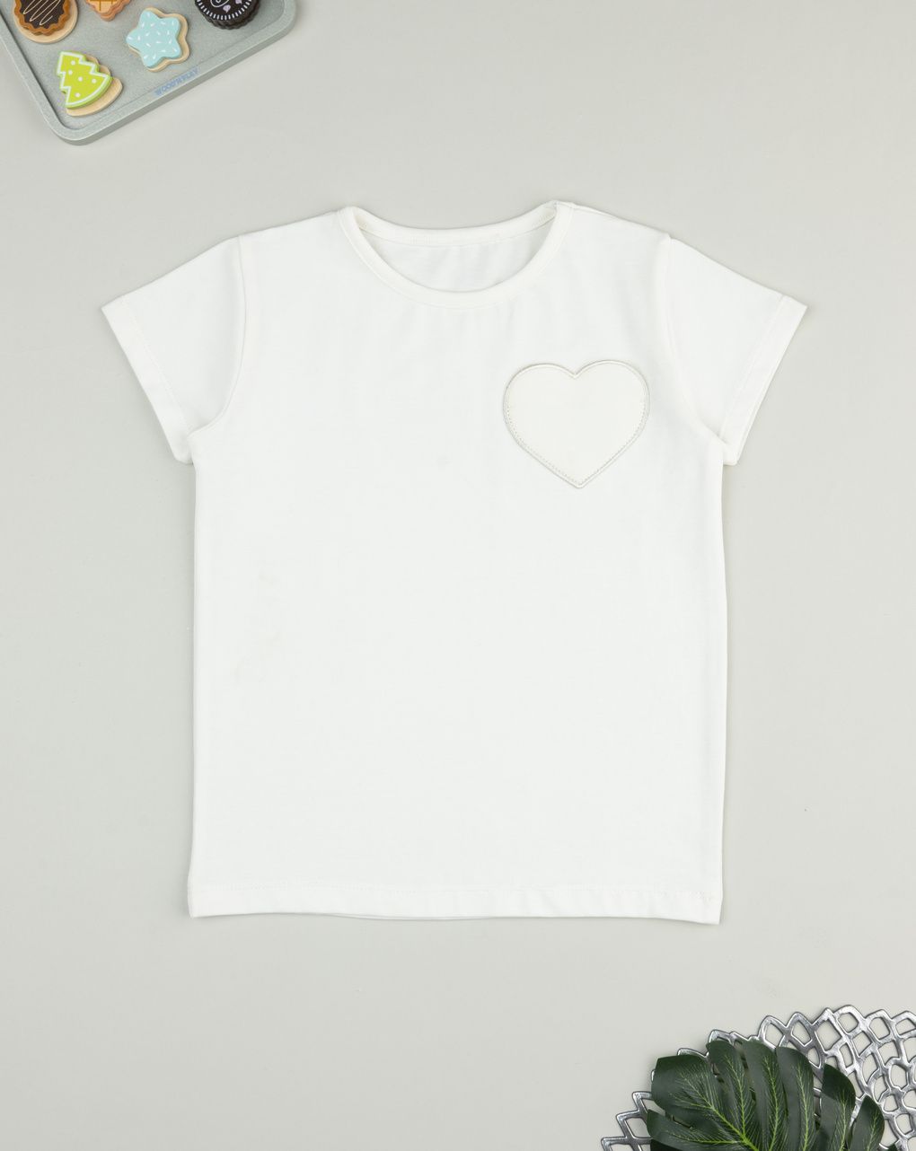 T-shirt bimba panna patch cuore