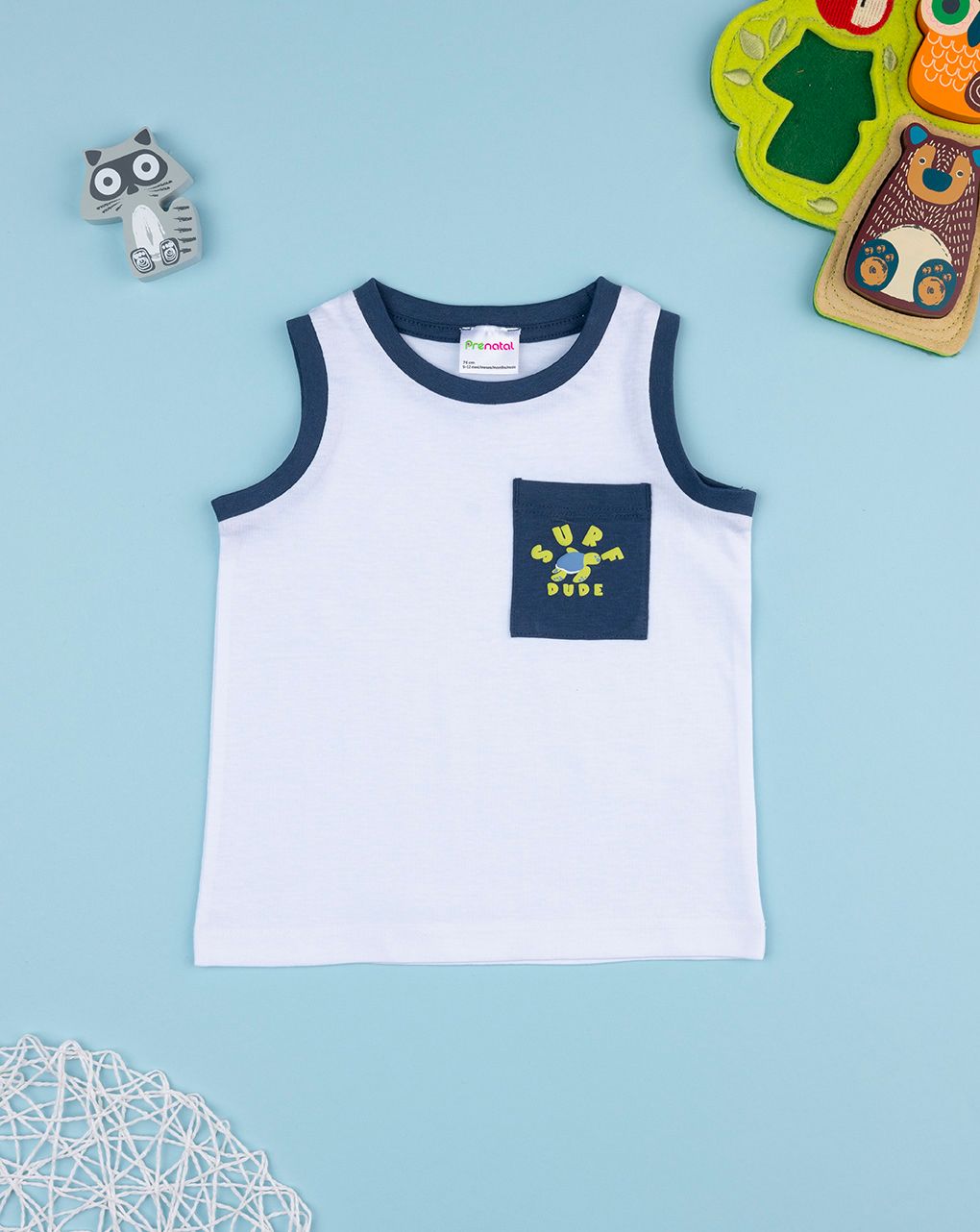 Canotta bimbo bianca /blu taschino surf
