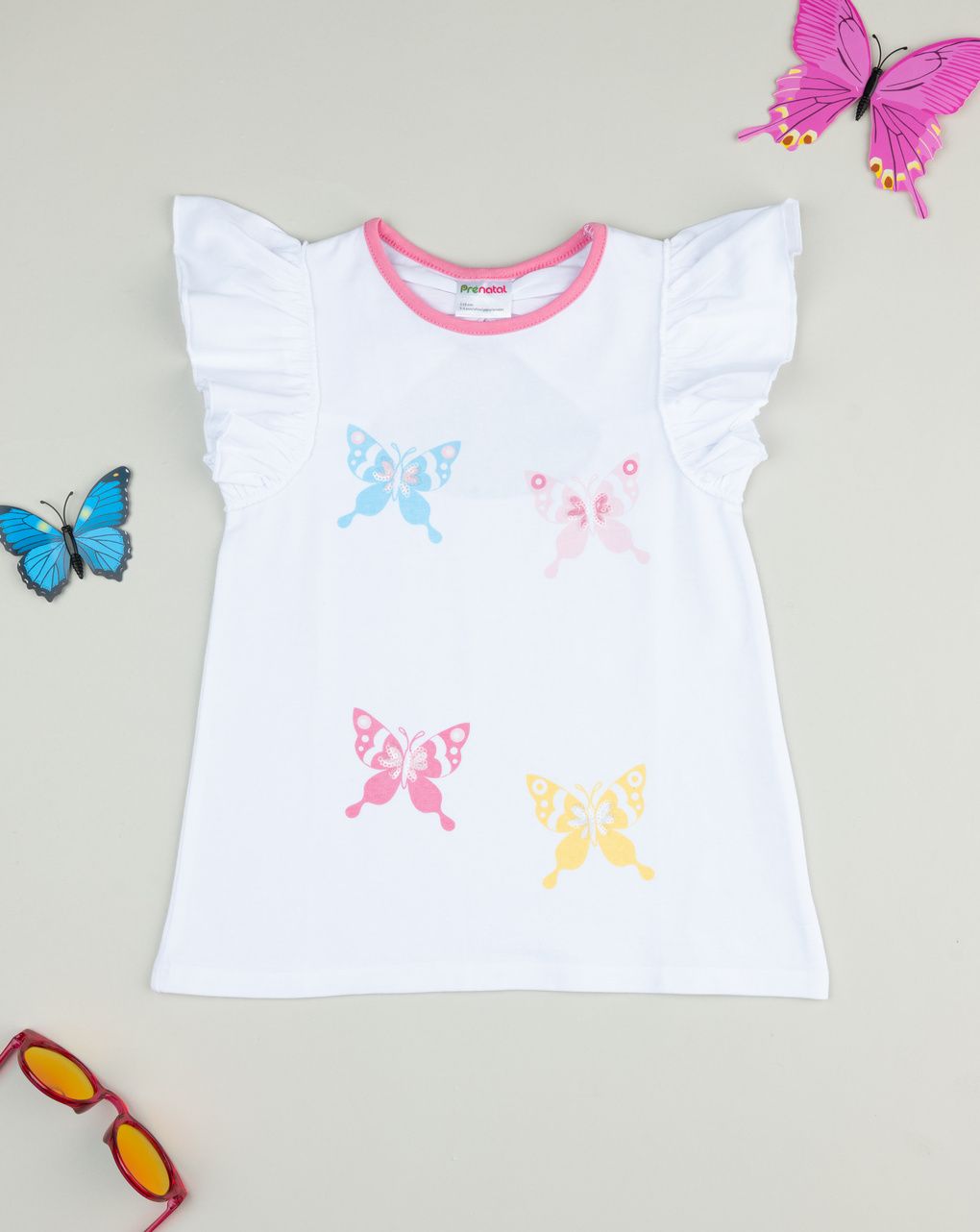 T-shirt bimba bianca farfalle