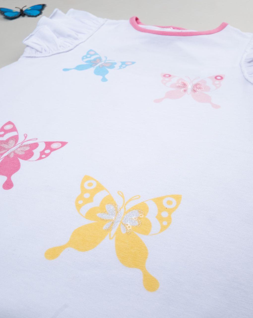 T-shirt bimba bianca farfalle