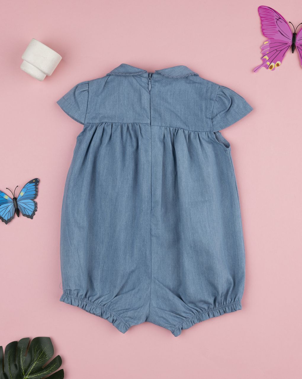 Pagliaccetto bimba denim ricami farfalle