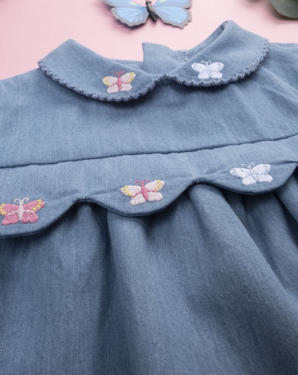 Pagliaccetto bimba denim ricami farfalle