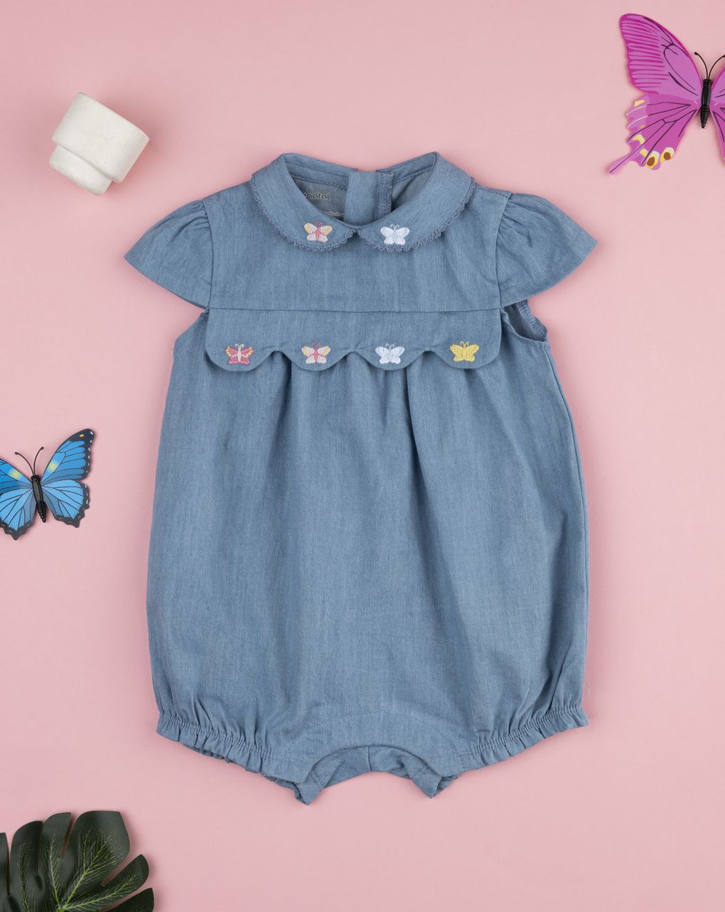 Pagliaccetto bimba denim ricami farfalle