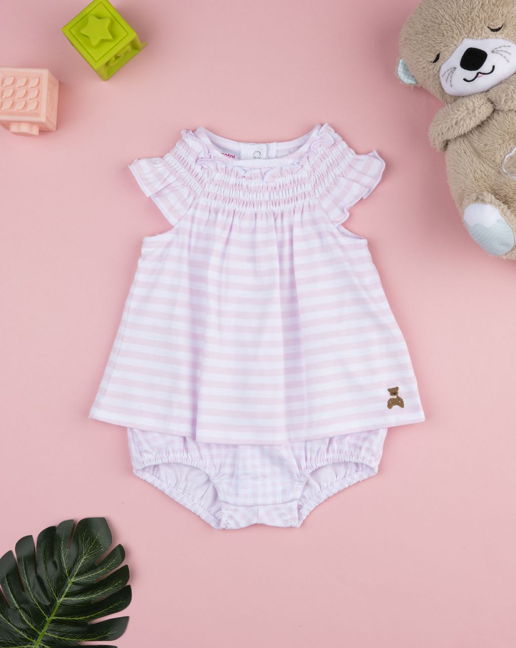 Pagliaccetto bimba rigato rosa/bianco