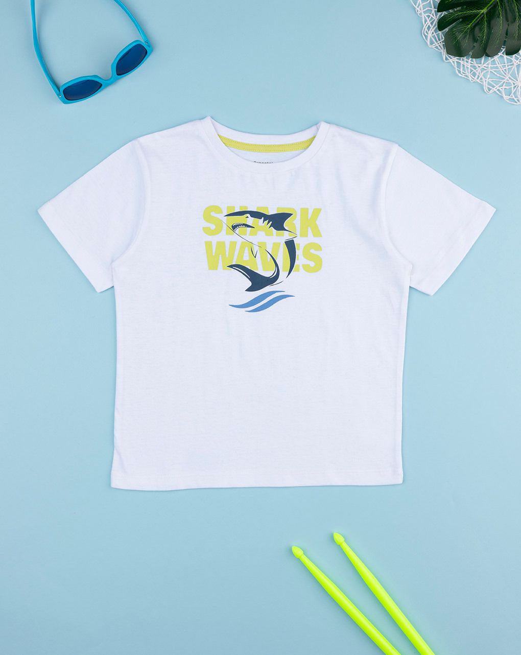 T-shirt bimbo bianca stampa shark