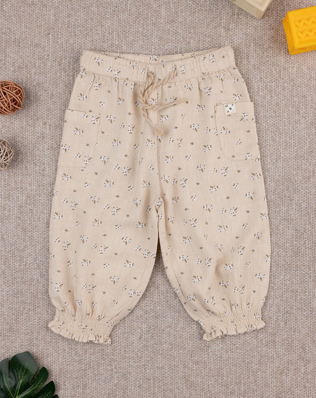 Pantalone lino bimba beige