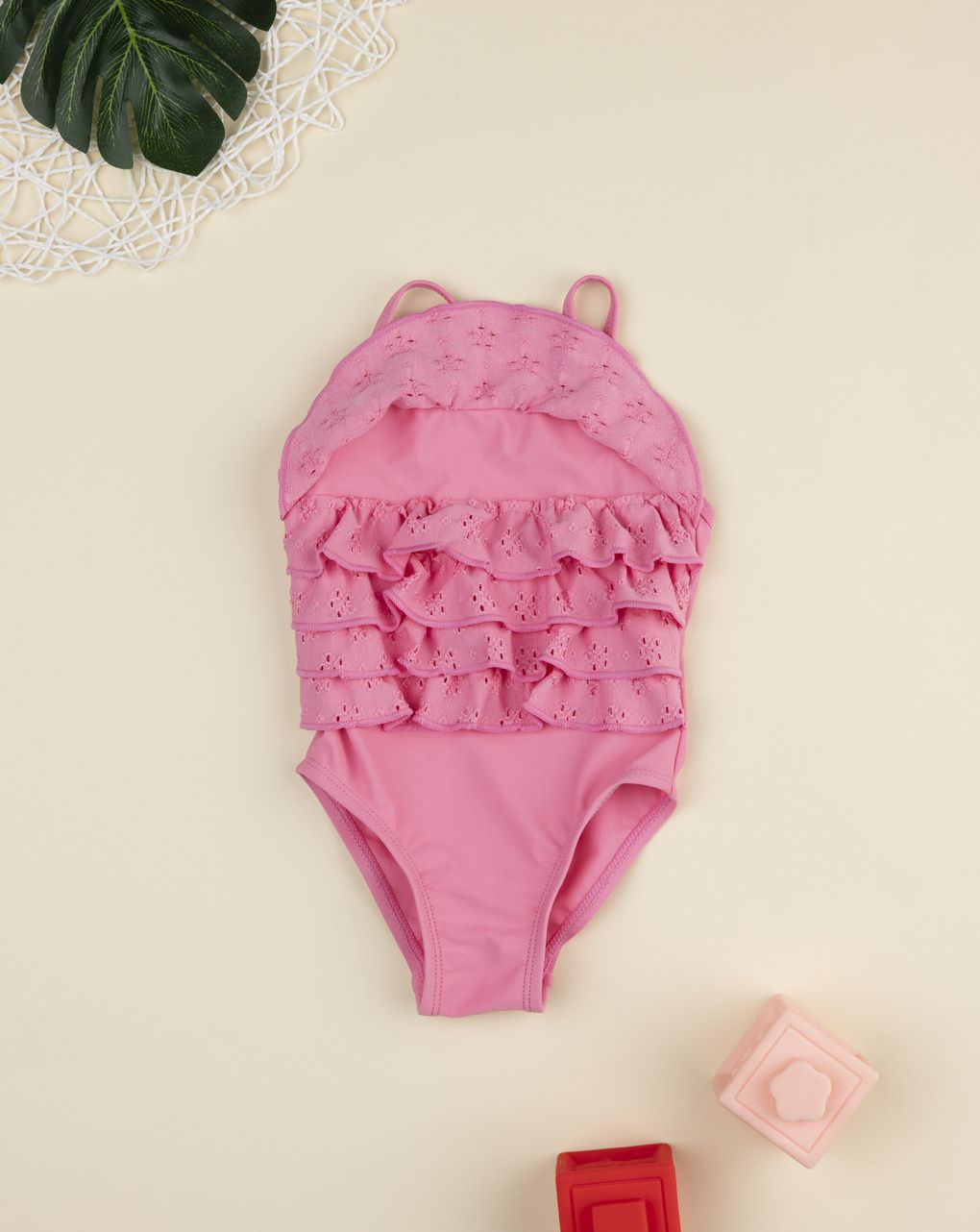 Costume intero bimba rosa sangallo