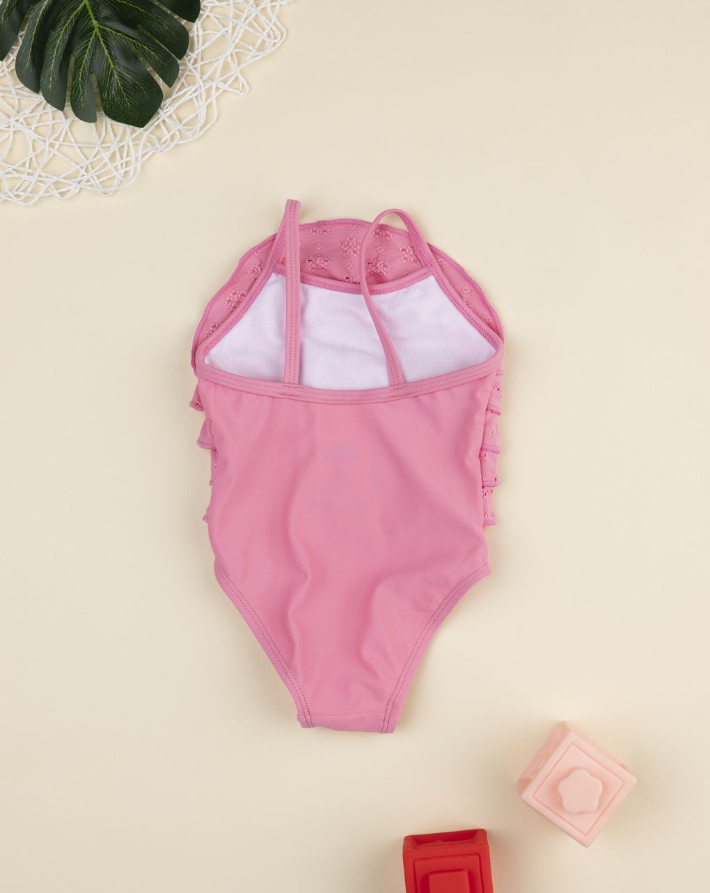 Costume intero bimba rosa sangallo