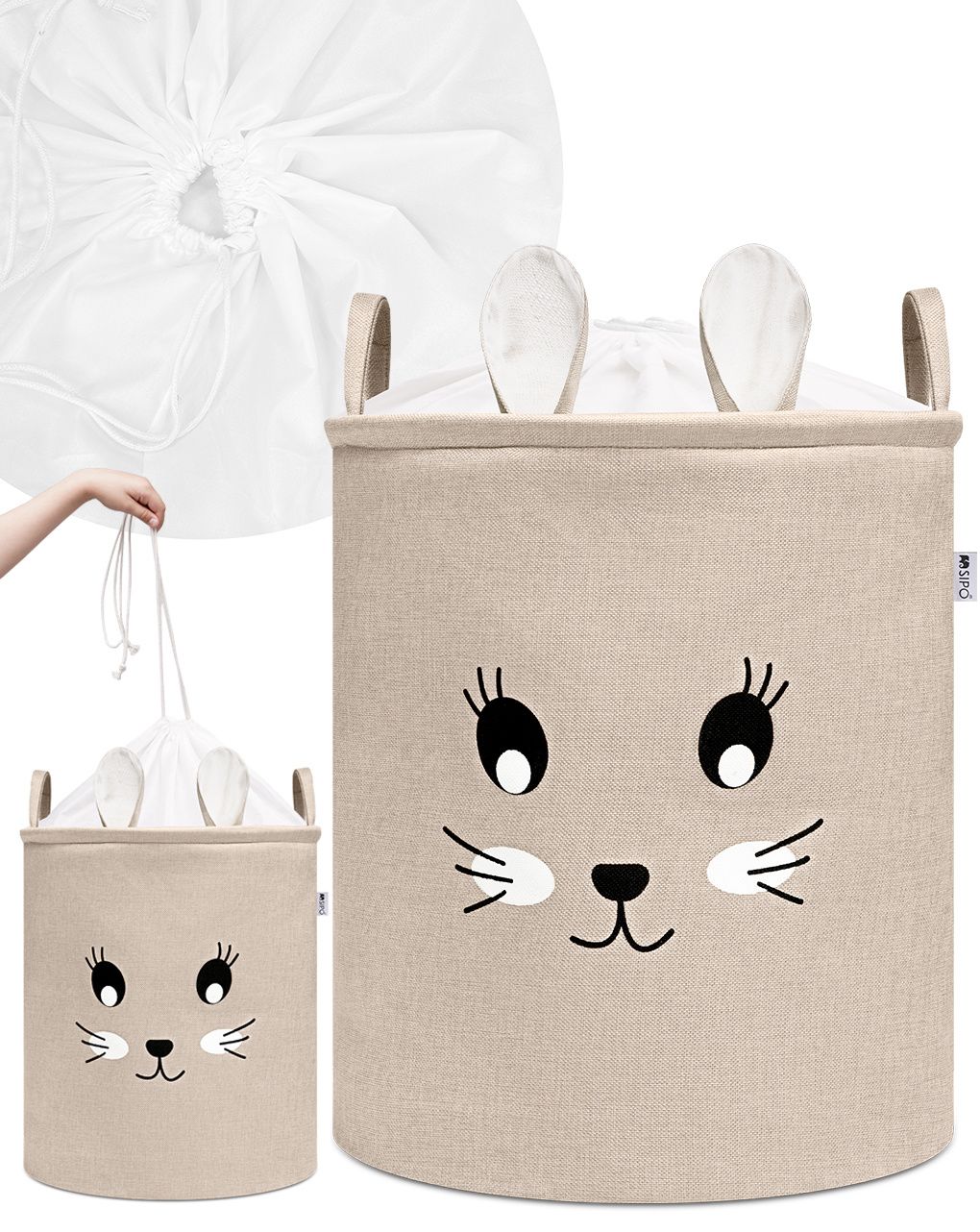 Cesto portaoggetti premium coniglio beige xxl  - chiusura a coulisse - 63 l - sipo